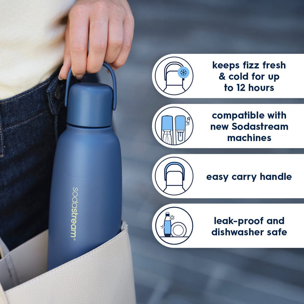 Sodastream Fizz & Go™ Insulated Stainless Steel Sparkling Water Bottle Storm Blue 0.9L