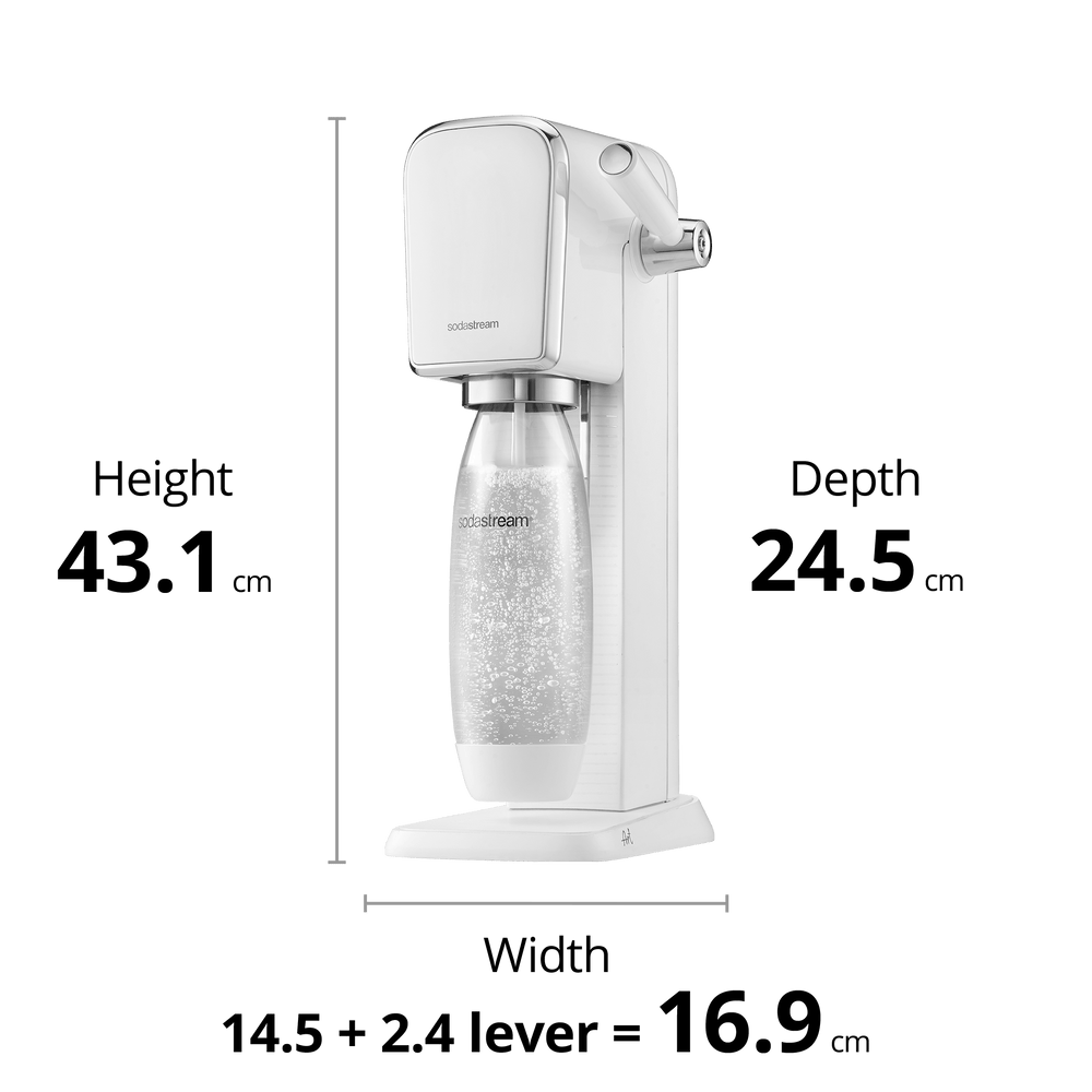 sodastream art white sparkling water maker dimensions