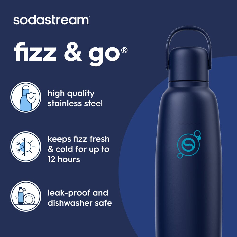 Sodastream Fizz & Go® Insulated Stainless Steel Sparkling Water Bottle Twin Pack Mint & Storm 2 x 0.9L – 2