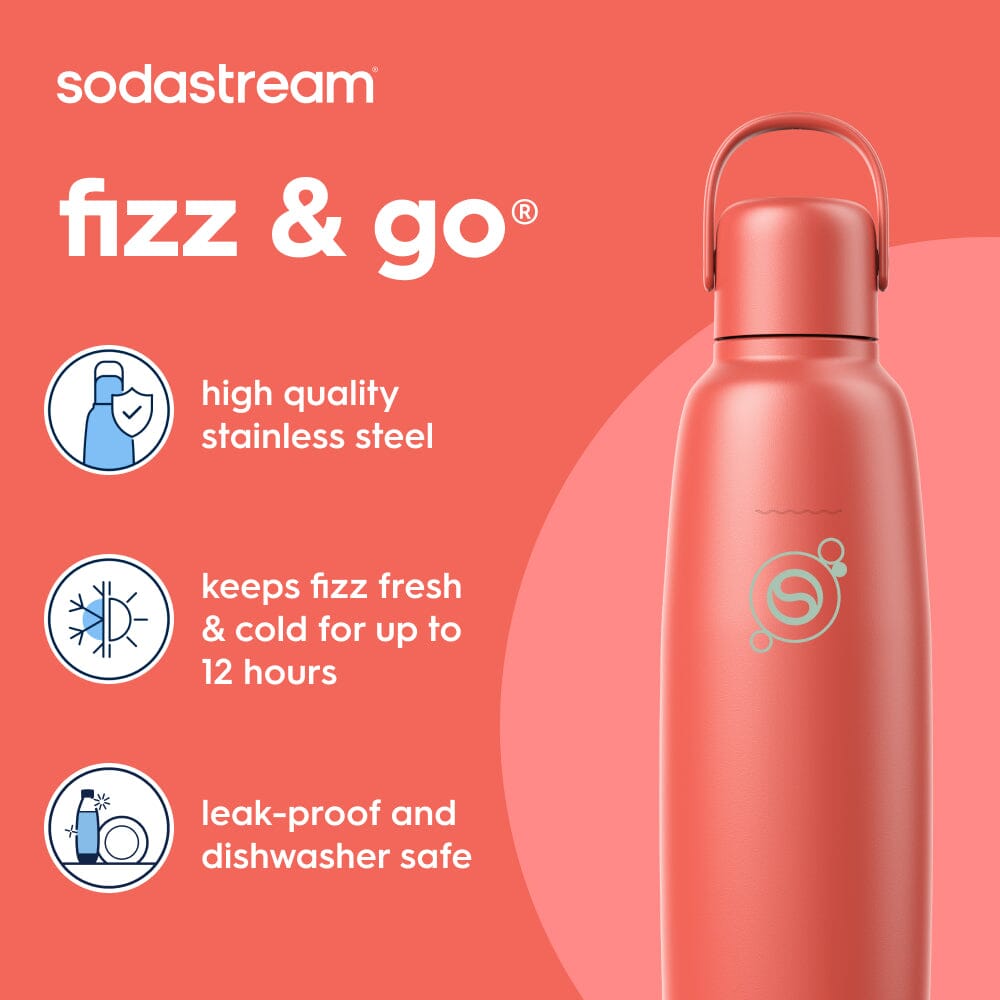 Sodastream Fizz & Go® Insulated Stainless Steel Sparkling Water Bottle Twin Pack Black & Papaya 2 x 0.9L – 2