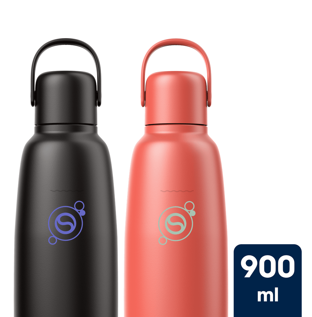 Sodastream Fizz & Go® Insulated Stainless Steel Sparkling Water Bottle Twin Pack Black & Papaya 2 x 0.9L – 1